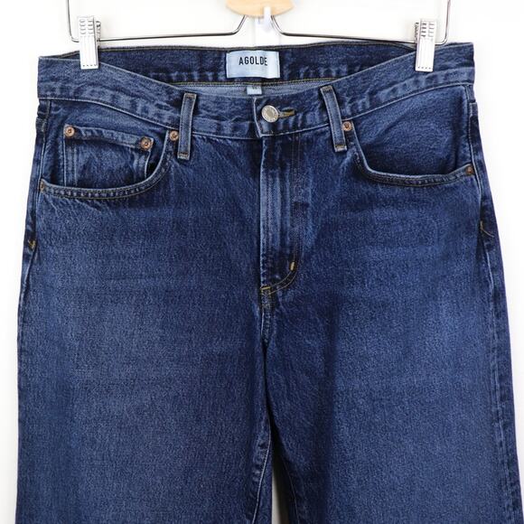 Agolde Clara Jeans Noise 28 Baggy Mid-Rise Flared Wide Leg Organic Jeans Blue - Picture 6 of 11